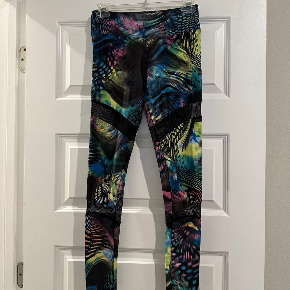 Abs2b Fitness Leggings Abstract Neon w/Black Mesh